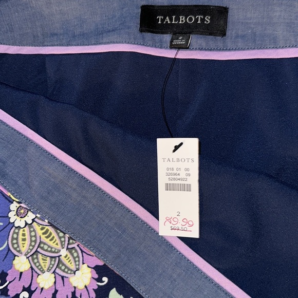 Talbots Navy Paisley And Floral Skirt Size 2 NWT side zipper - Picture 4 of 6